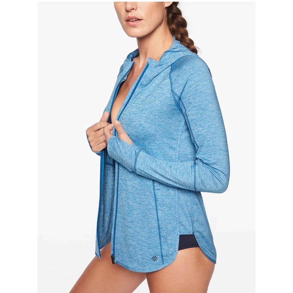 Athleta Heather Baja UPF Jacket Womens Blue Heathered Full Zip Hoodie Size Small